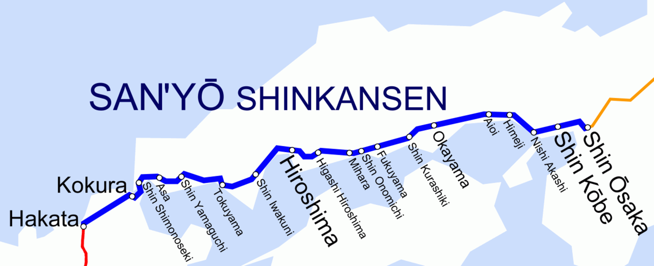 Map of the Sanyo Shinkansen